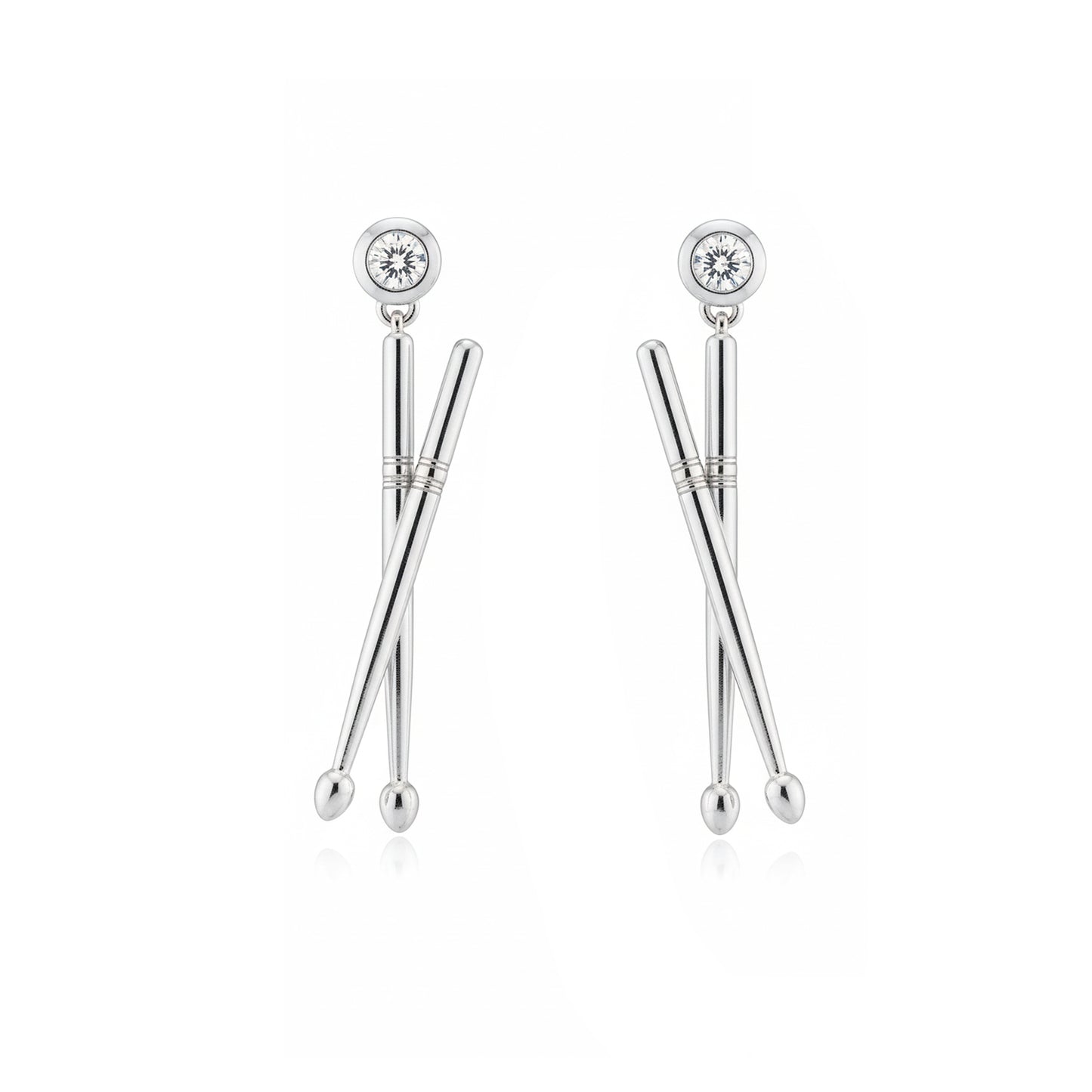 Drumsticks with Crystal Drop Stud Earrings: Music Lover & Drummer's Sparkle