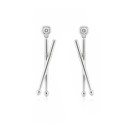 Drumsticks with Crystal Drop Stud Earrings: Music Lover & Drummer's Sparkle