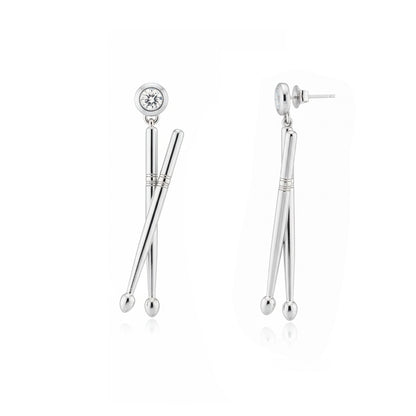 Drumsticks with Crystal Drop Stud Earrings: Music Lover & Drummer's Sparkle