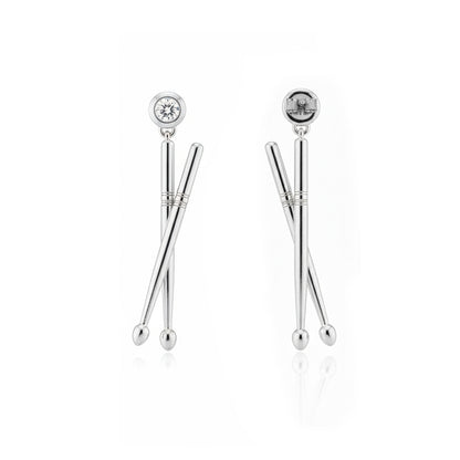 Drumsticks with Crystal Drop Stud Earrings: Music Lover & Drummer's Sparkle
