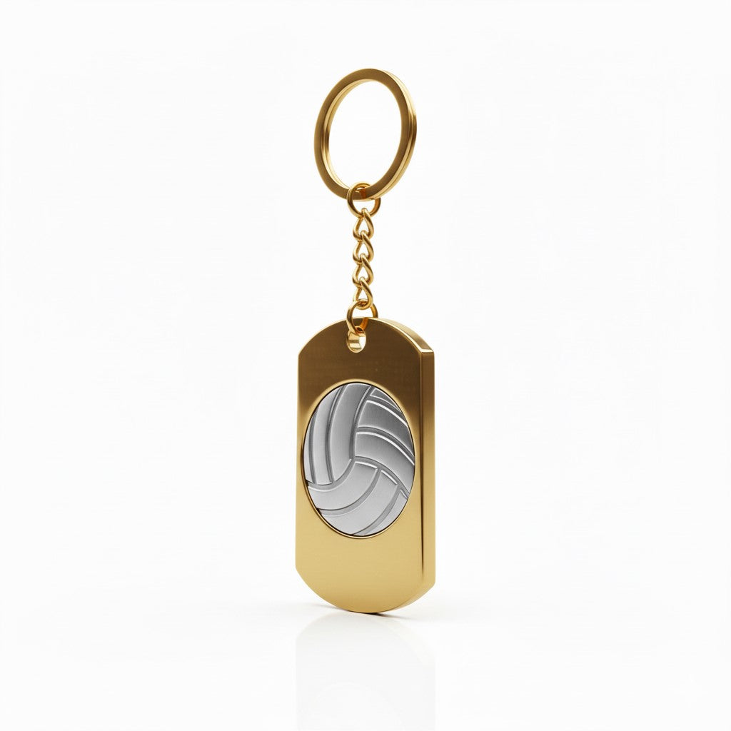 Volleyball Keychain – Gold Plated Volleyball Plaque Keychain