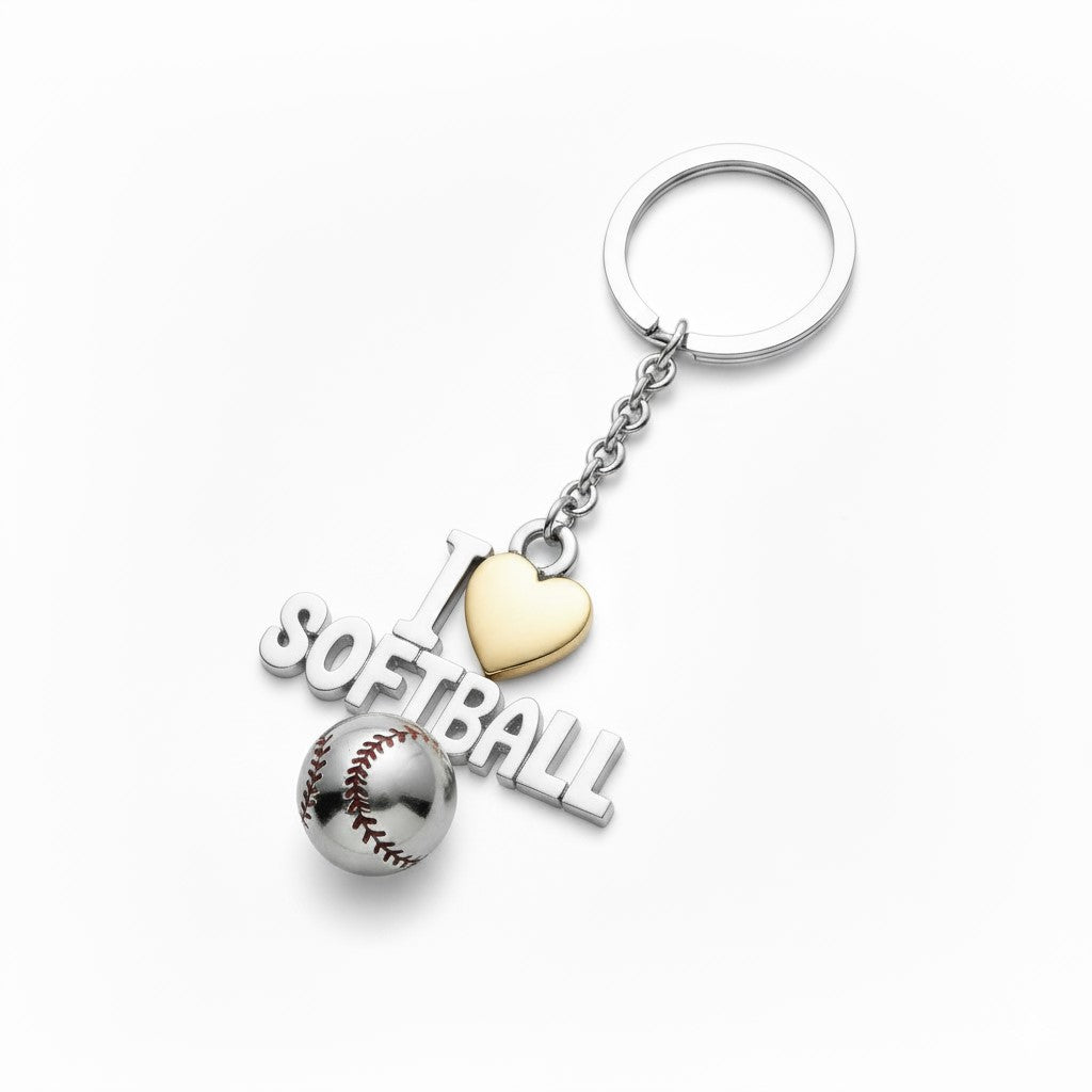 Softball Keychain - I Love Softball Design