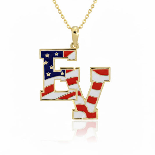 East View High School “EV” Logo Pendant (Patriots) – American Flag Design – Sterling Silver 925