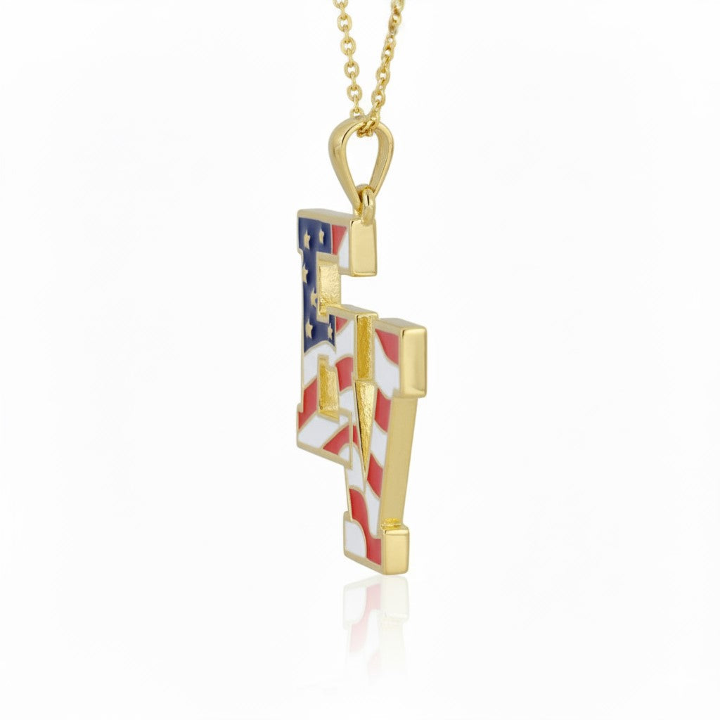 East View High School “EV” Logo Pendant (Patriots) – American Flag Design – Sterling Silver 925