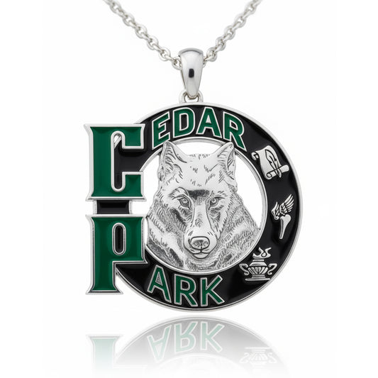 Cedar Park High School “CP” Logo Pendant Metal Face (Timberwolves)