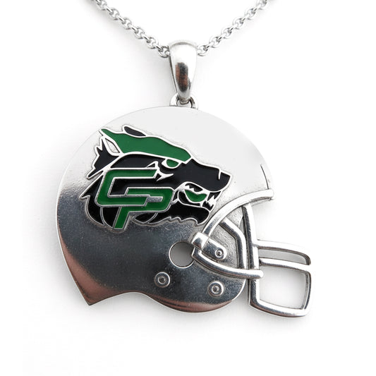 Cedar Park High School Helmet With "CP" Logo Pendant (Timberwolves) – Sterling Silver 925