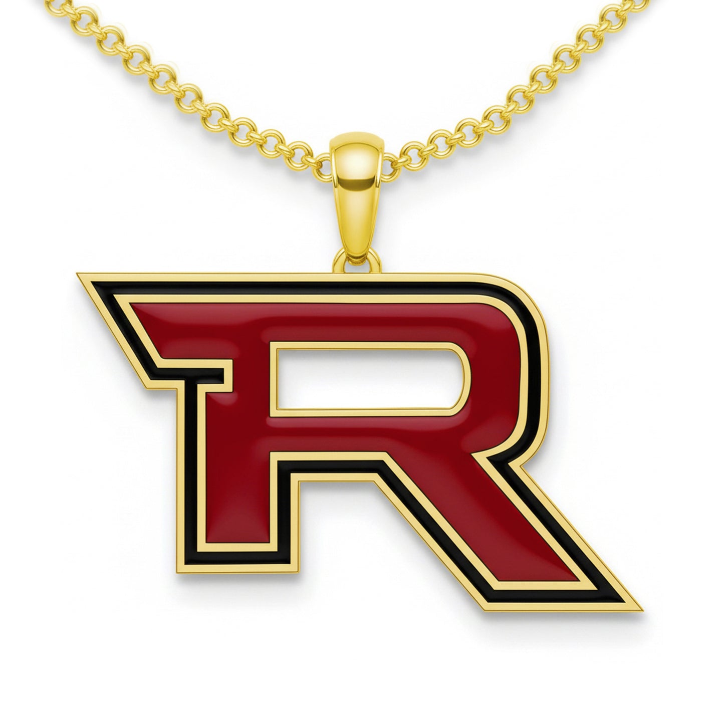 Rouse High School “R” Logo Pendant (Raiders)-Yellow Pen Rhodium Sterling Silver 925