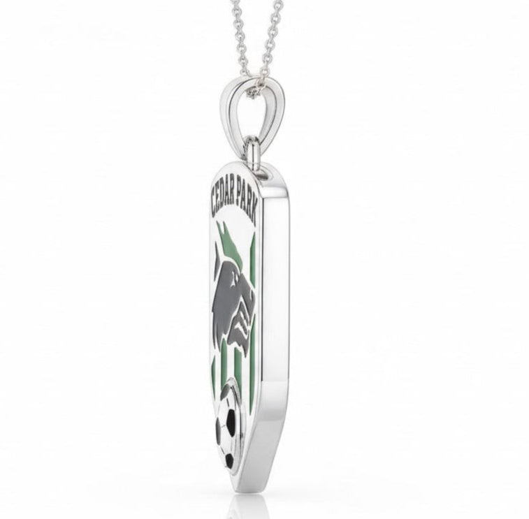 Cedar Park High School Soccer Shields Pendant (Timberwolves) – Sterling Silver 925