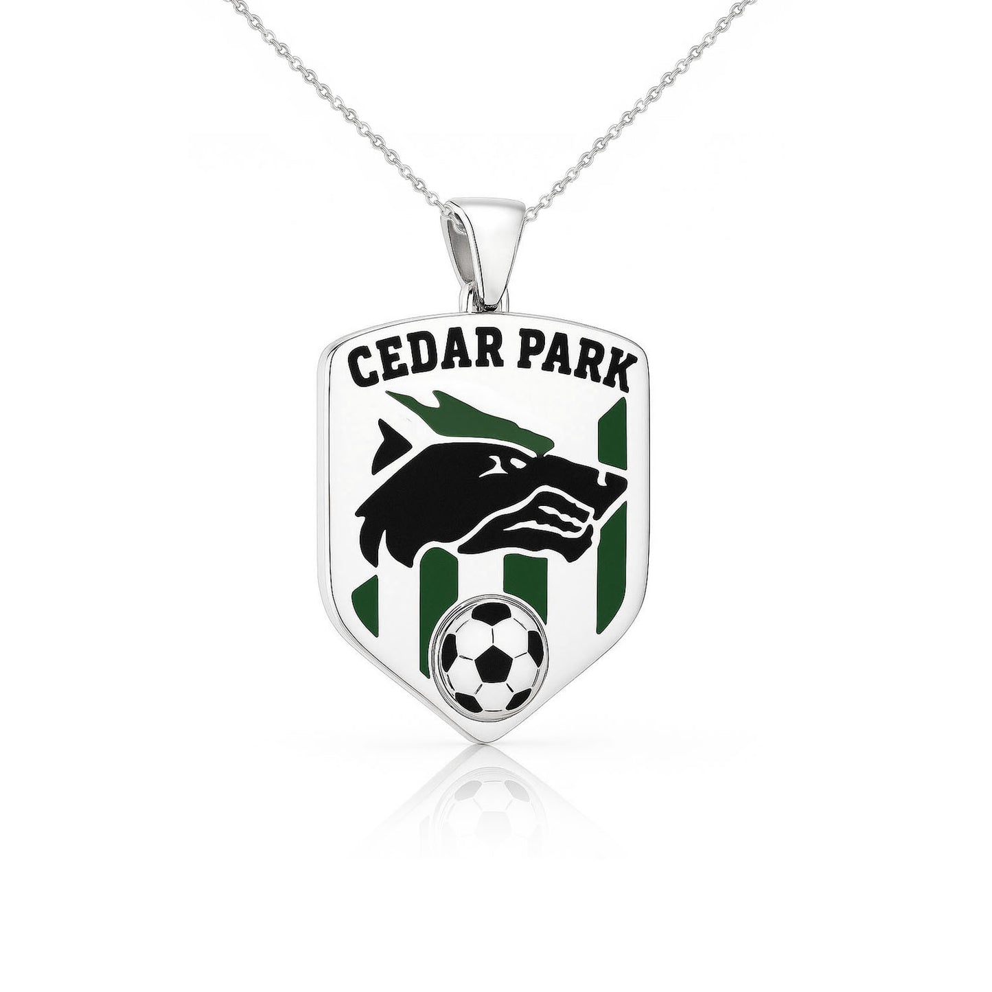 Cedar Park High School Soccer Shields Pendant (Timberwolves) – Sterling Silver 925