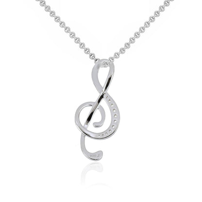 Music Note Pendant – Treble Clef Design with White Topaz