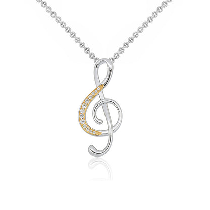 Music Note Pendant – Treble Clef Design with White Topaz – Sterling Silver 925
