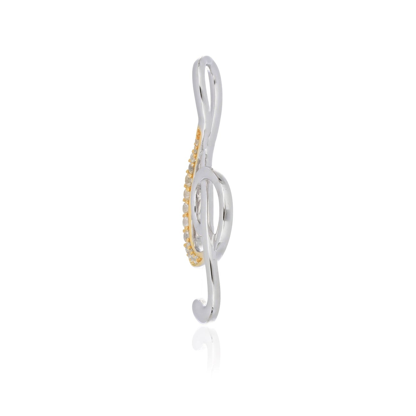 Music Note Pendant – Treble Clef Design with White Topaz – Sterling Silver 925