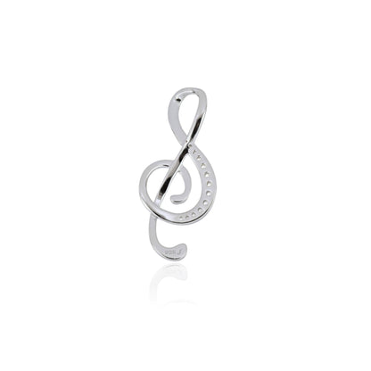 Music Note Pendant – Treble Clef Design with White Topaz – Sterling Silver 925
