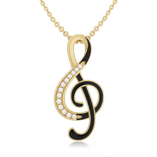 Music Note Pendant – Treble Clef Design With Enamel & Yellow Gold Plated