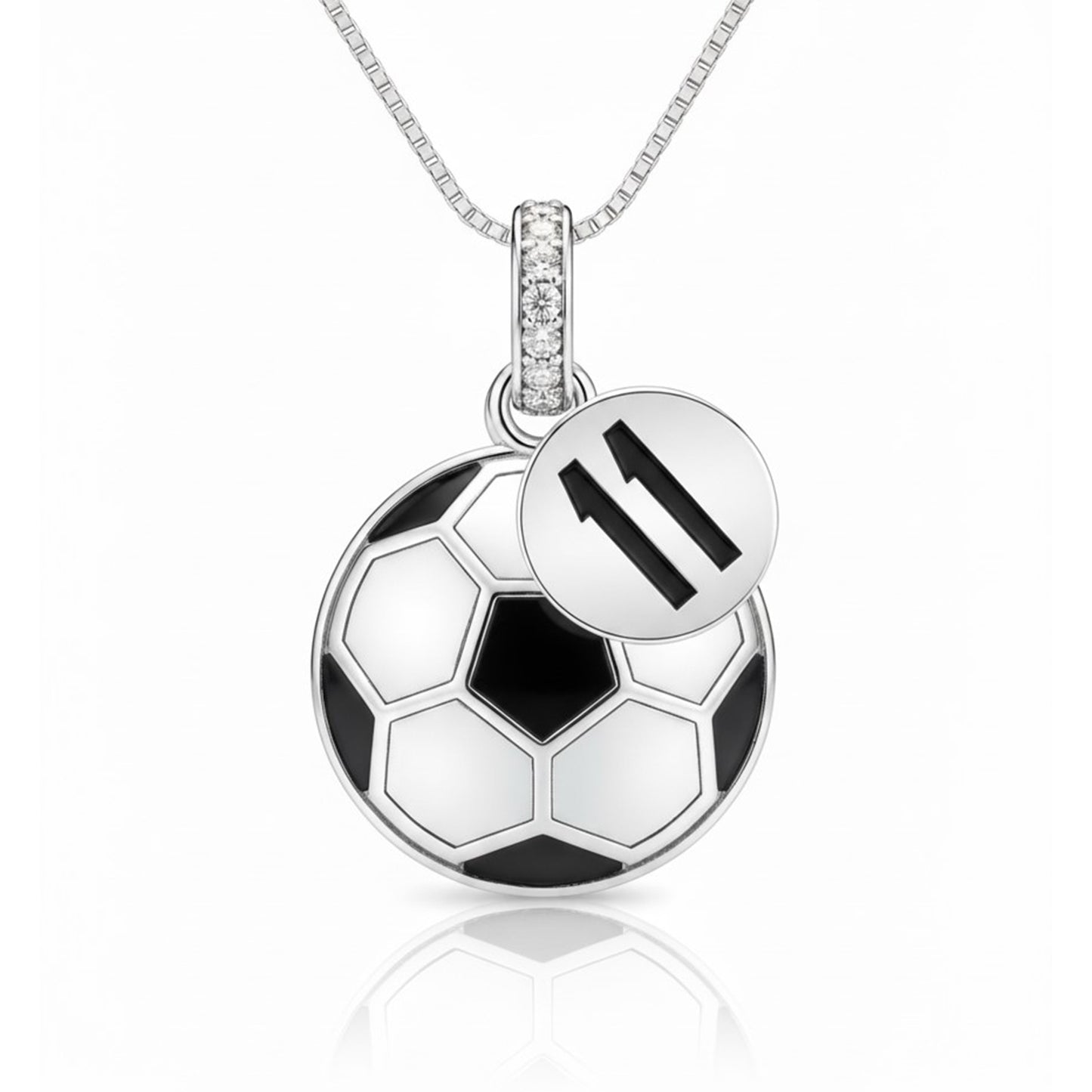 Soccer Ball Pendant With Enamel & Zircon Customized Jersey Number "11" Tag
