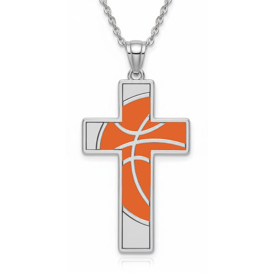 Basketball Pendant – Cross Design with Enamel