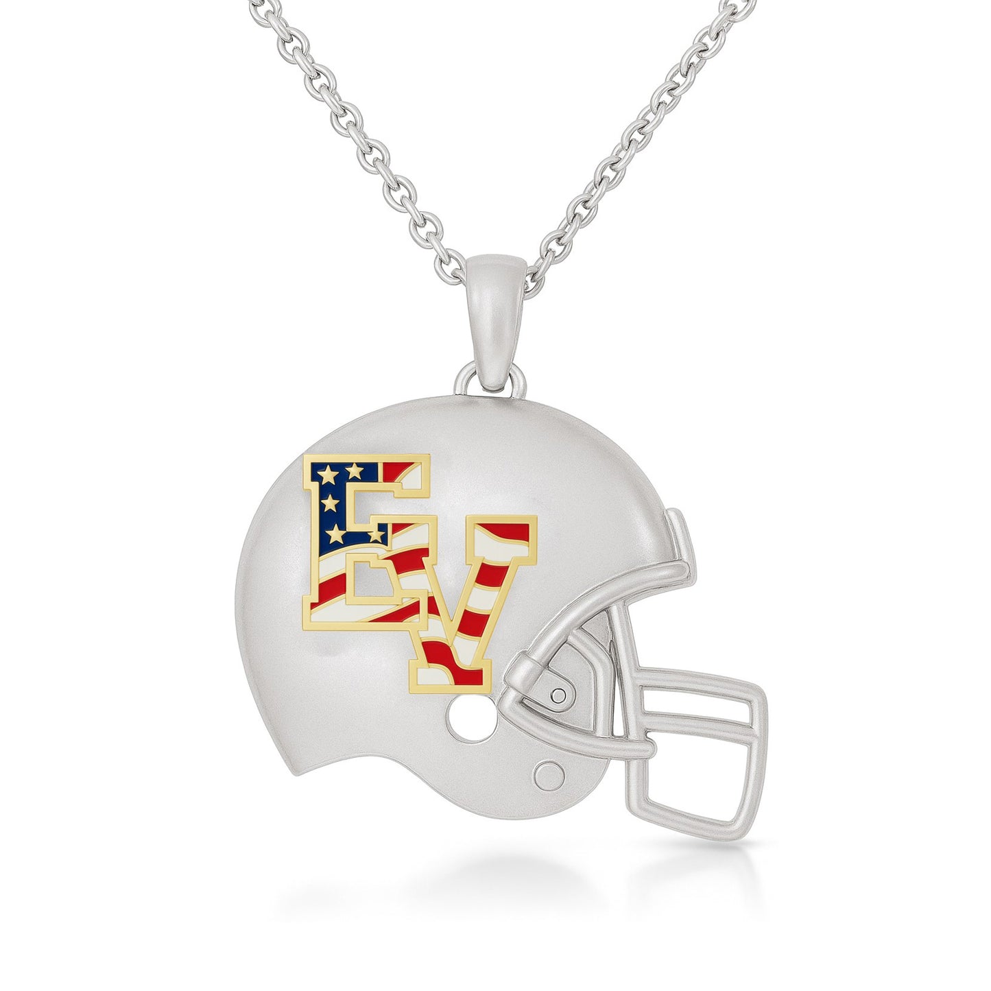 East View High School Helmet “EV” Logo With Enamel and pen Rhodium Pendant (Patriots)