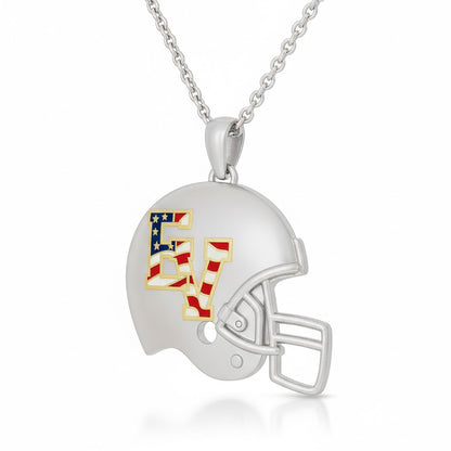 East View High School Helmet “EV” Logo With Enamel and pen Rhodium Pendant (Patriots)