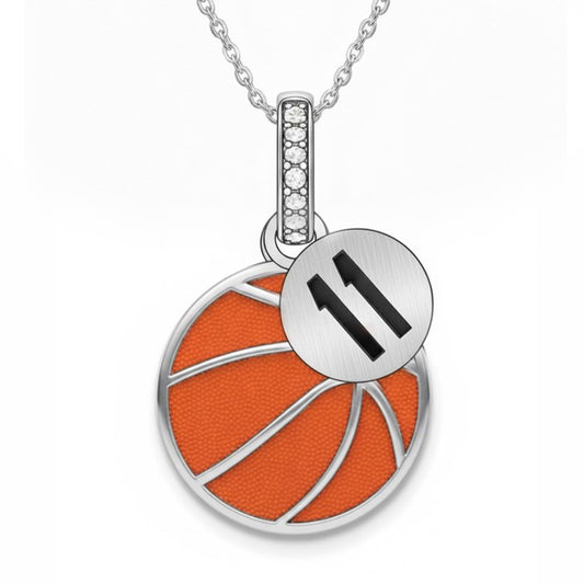 Basketball Pendant With Zircon & Jersey Number " 11" Design Tag