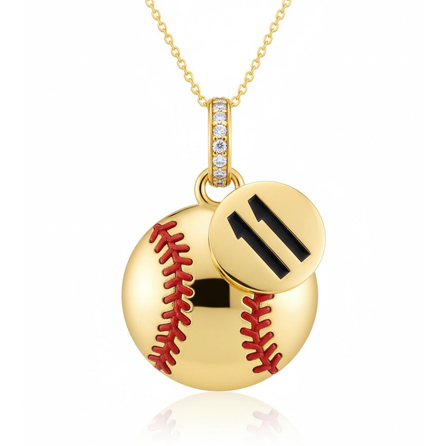Softball Pendant With Enamel Accent & Zircon Customized Jersey Number “11” Design