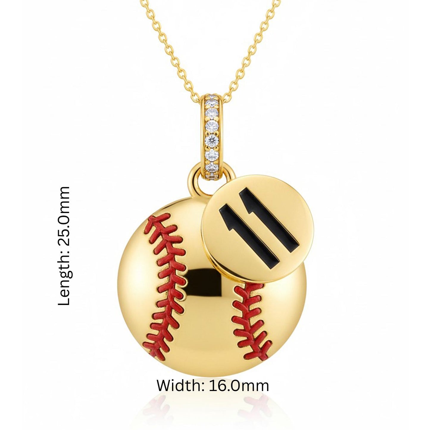 Softball Pendant With Enamel Accent & Zircon Customized Jersey Number “11” Design