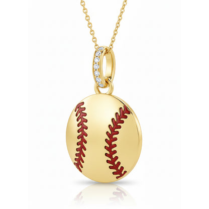 Softball Pendant With Enamel Accent & Zircon
