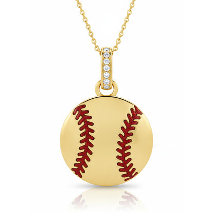 Softball Pendant With Enamel Accent & Zircon