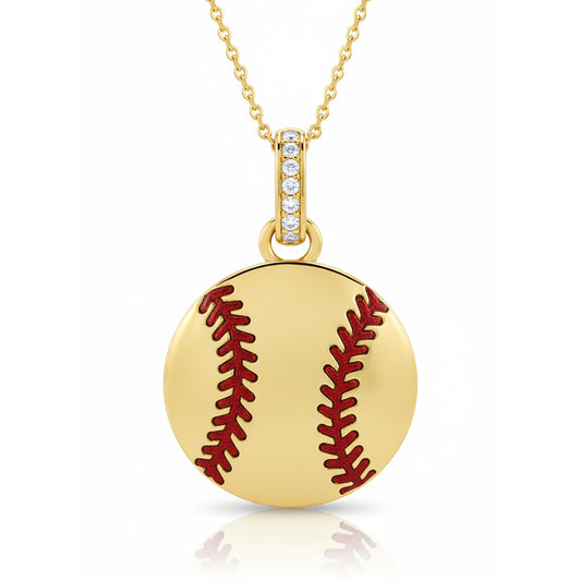Softball Pendant With Enamel Accent & Zircon