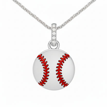 Baseball Pendant – Ball Red Stitching And White Zircon