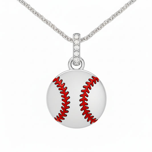 Baseball Pendant – Ball Red Stitching And White Zircon