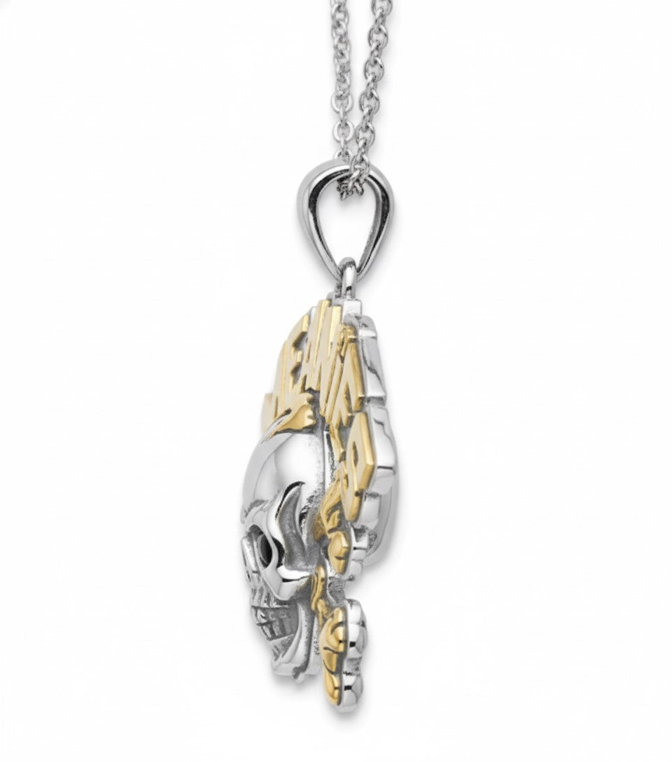 Meanies skull and crossbones pendant with enamel & yellow gold plating