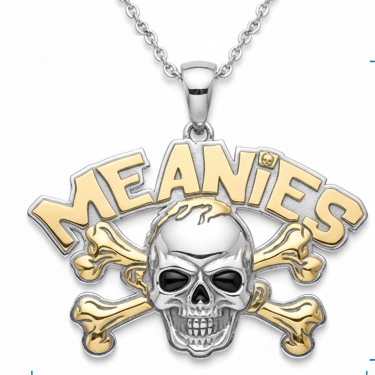 Meanies skull and crossbones pendant with enamel & yellow gold plating