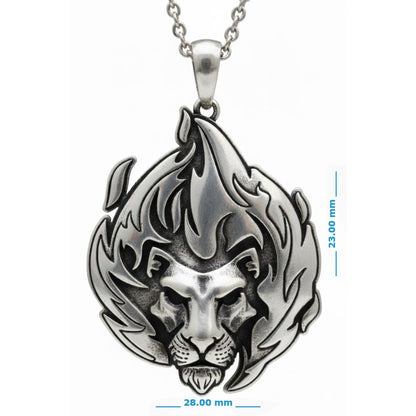 Flaming Lion Head Pendant With Oxidized