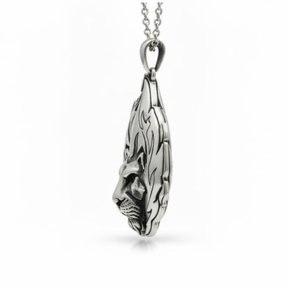 Flaming Lion Head Pendant With Oxidized
