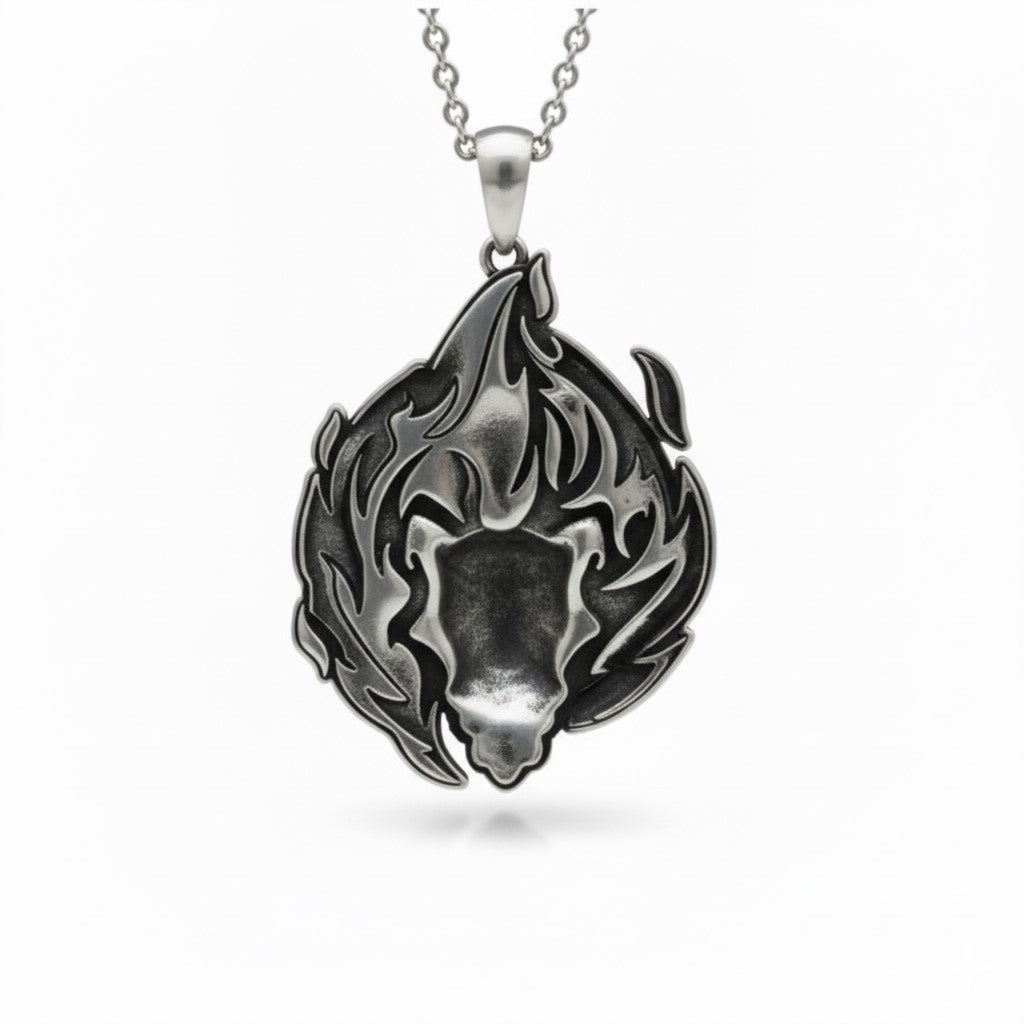 Flaming Lion Head Pendant With Oxidized