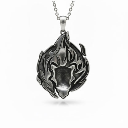 Flaming Lion Head Pendant With Oxidized