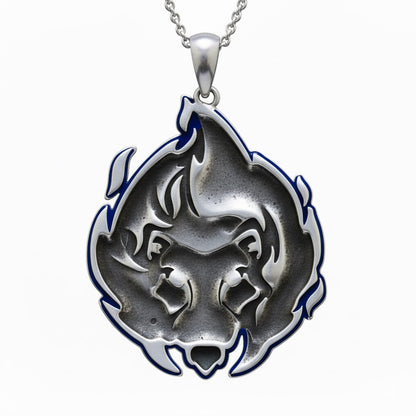 Flaming Lion Head Pendant With Enamel Oxidized