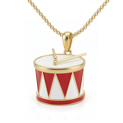 Gold Plated Drum Pendant With Enamel - Music Lovers Pendant