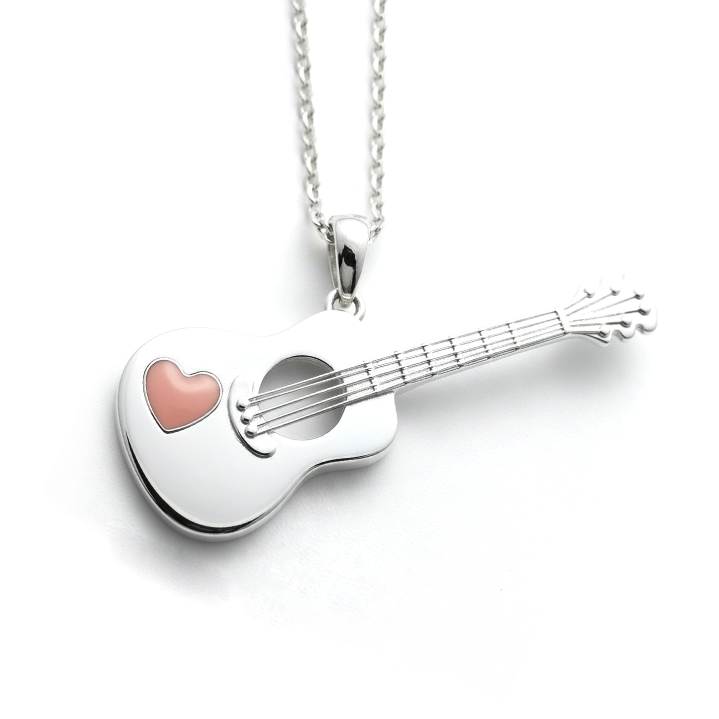 Heartfelt Melody Guitar Pendant With Enamel Pink Heart
