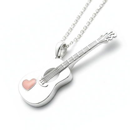 Heartfelt Melody Guitar Pendant With Enamel Pink Heart