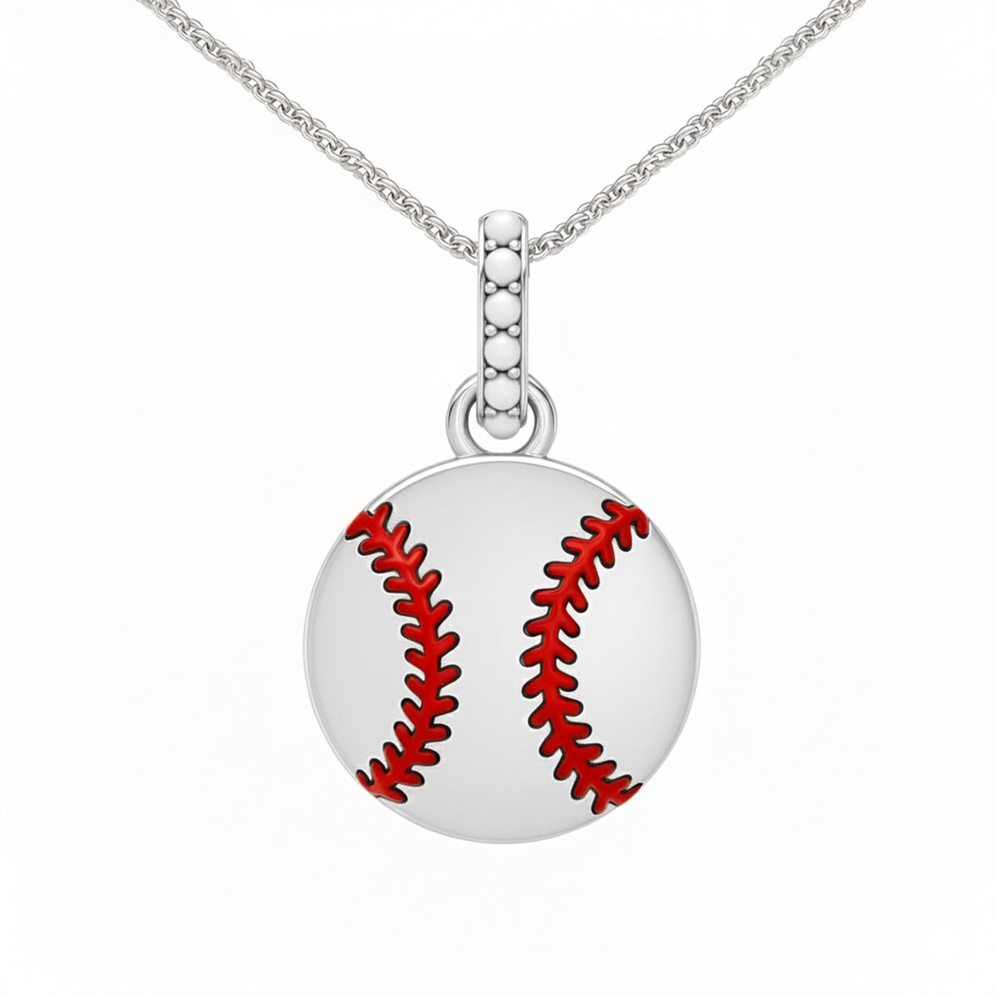 Baseball Ball Pendant with False Beads and Red Stitch Enamel