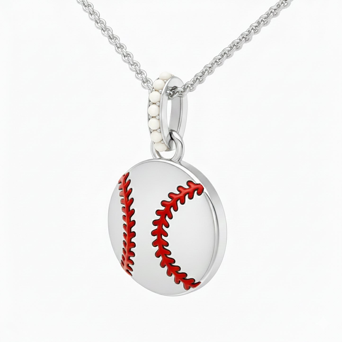 Baseball Ball Pendant with False Beads and Red Stitch Enamel