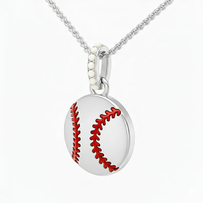 Baseball Ball Pendant with False Beads and Red Stitch Enamel