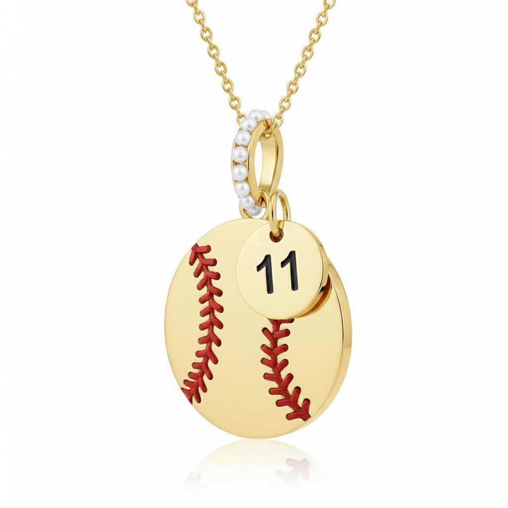Softball Pendant With False Beads & Customized No. "11" Tag Pendant