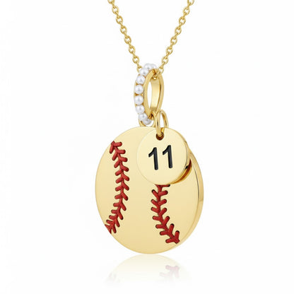Softball Pendant With False Beads & Customized No. "11" Tag Pendant