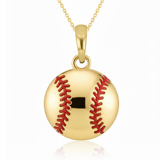 Softball Ball Enamel With Yellow Gold Plated Pendant