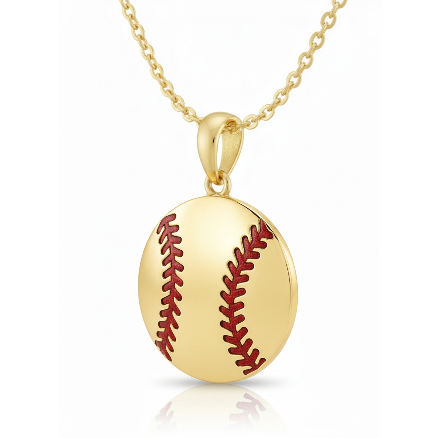 Softball Ball Pendant with Red Stitch Enamel – Gold Plated Finish