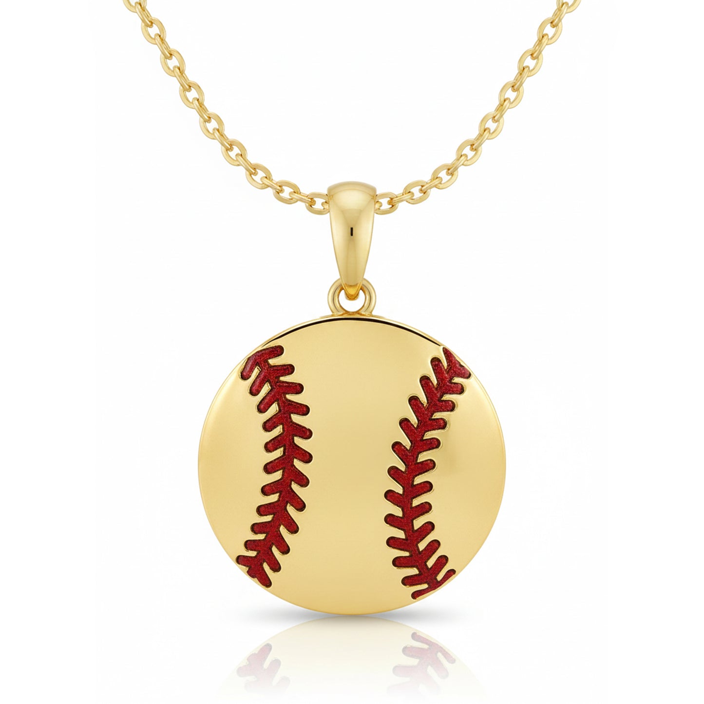 Softball Ball Pendant with Red Stitch Enamel – Gold Plated Finish
