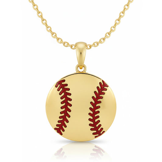 Softball Ball Pendant with Red Stitch Enamel – Gold Plated Finish