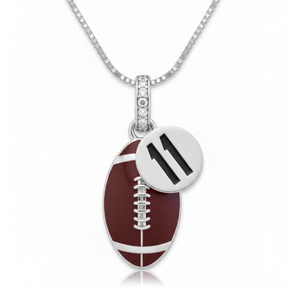 Football Pendant with Zircon Accents & Enamel Jersey Number "11" Tag